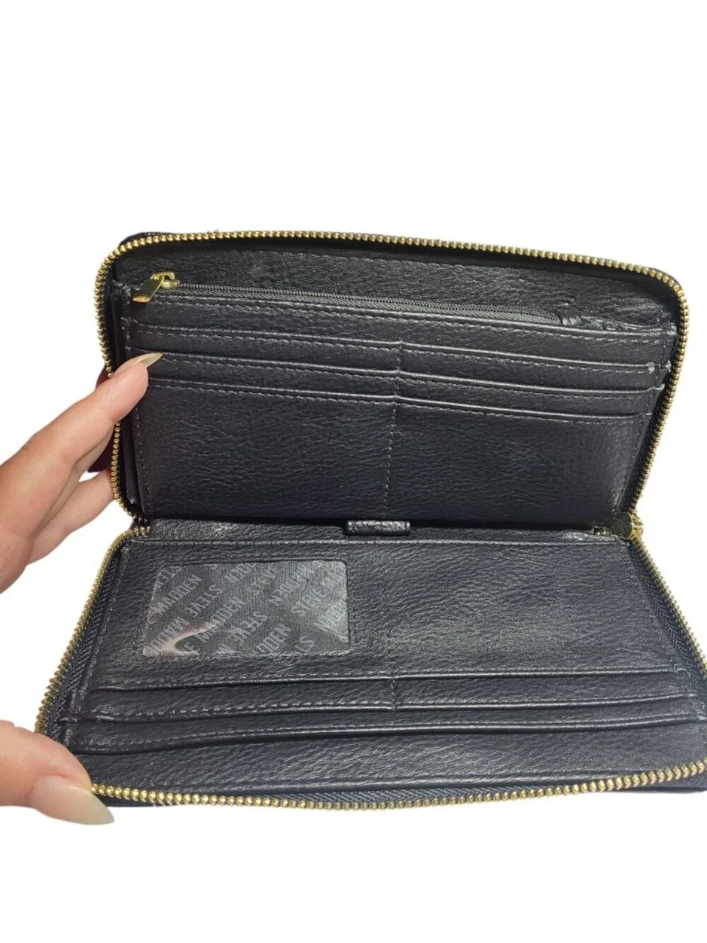 Steve Madden Black Logo Zip-Around Wristlet Wallet